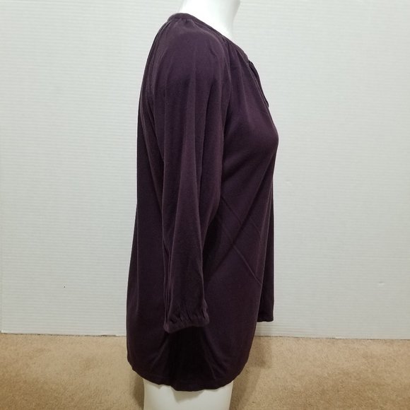 GAP top Small tie neck keyhole henley 3/4 sleeve solid color - Picture 4 of 11